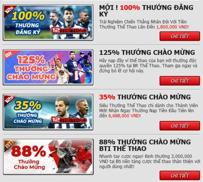 Khuyến mãi tại sảnh thể thao 12bet