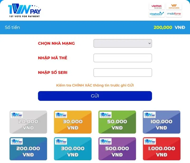 Nạp game 12bet bằng thẻ điện thoại