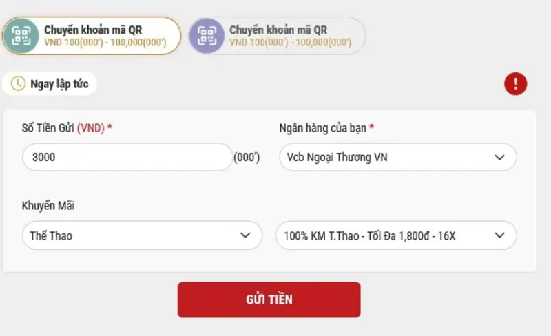 Nạp tiền thông qua QR Code