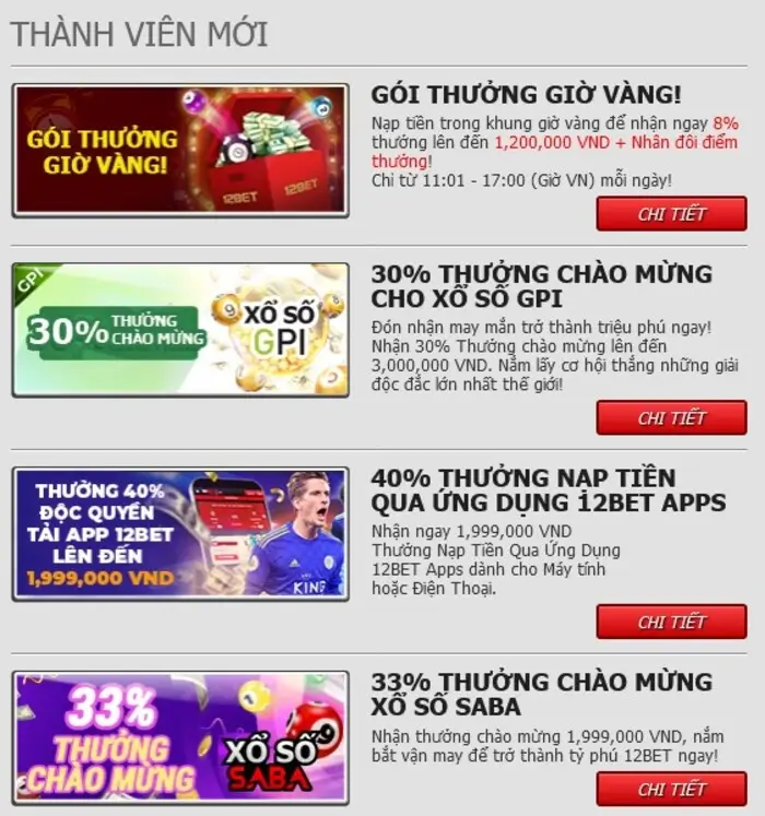 Khuyến mãi riêng cho sảnh lô đề 12bet